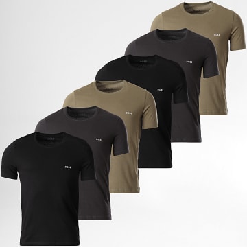 BOSS - Pack Of 6 Tee Shirts 50532468 Khaki Green Charcoal Grey Black